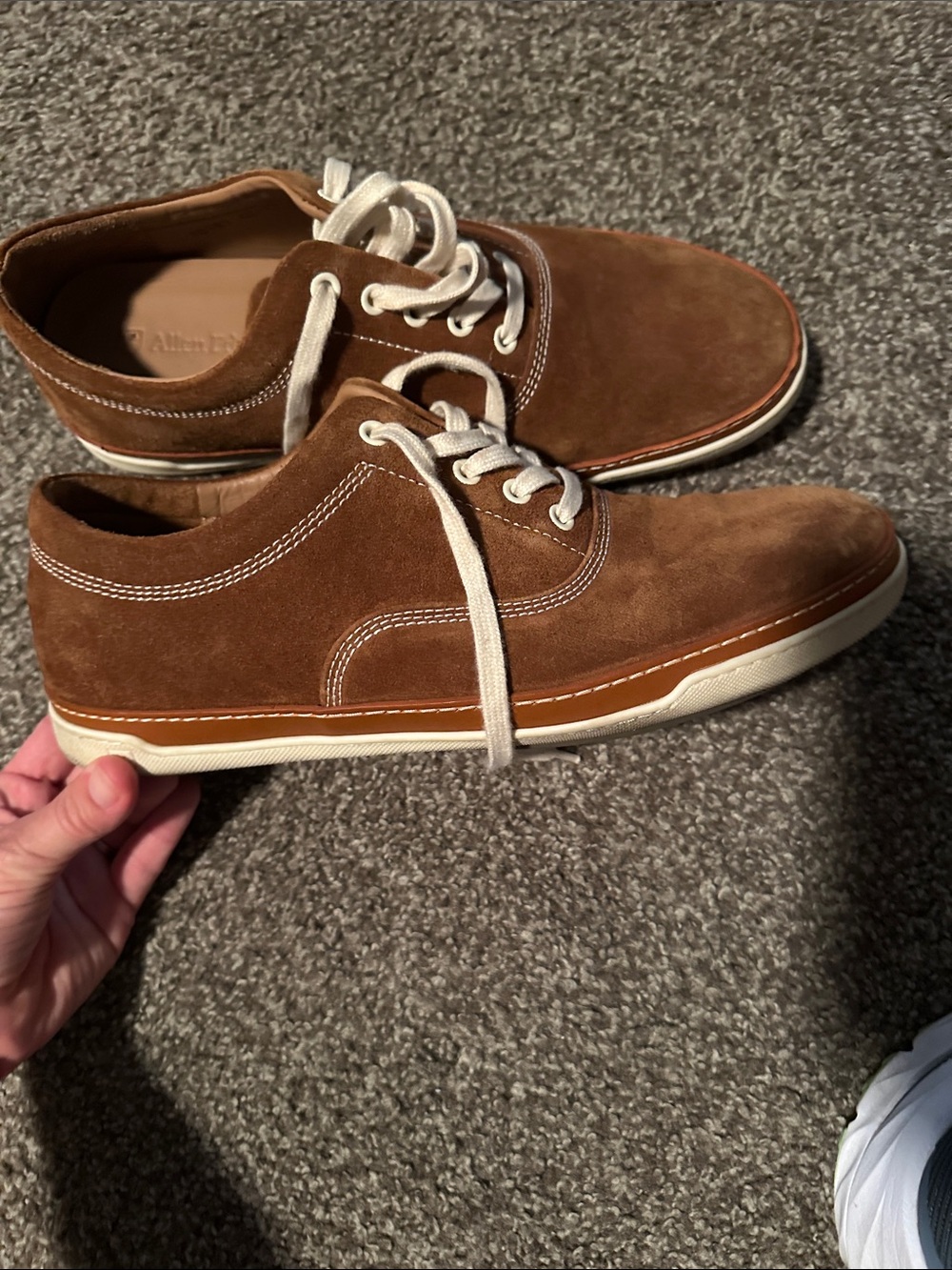 Allen Edmonds Brown Suede Lace-Up Slip-On Sneakers with Cream Laces